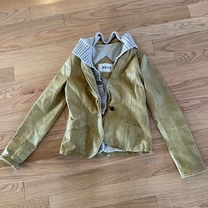 Tan Leather trim blazer from Jakett New York.